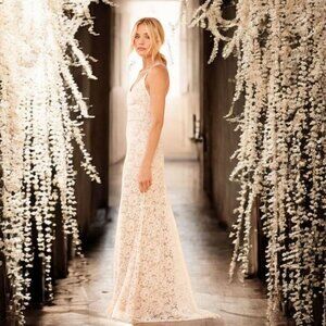 Lulus "Full of Hope" White Lace Sleeveless Mermaid Maxi Wedding Dress – XS